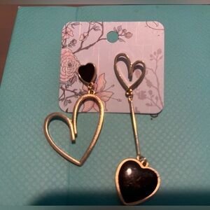 Gold and Black Heart Drop Earrings